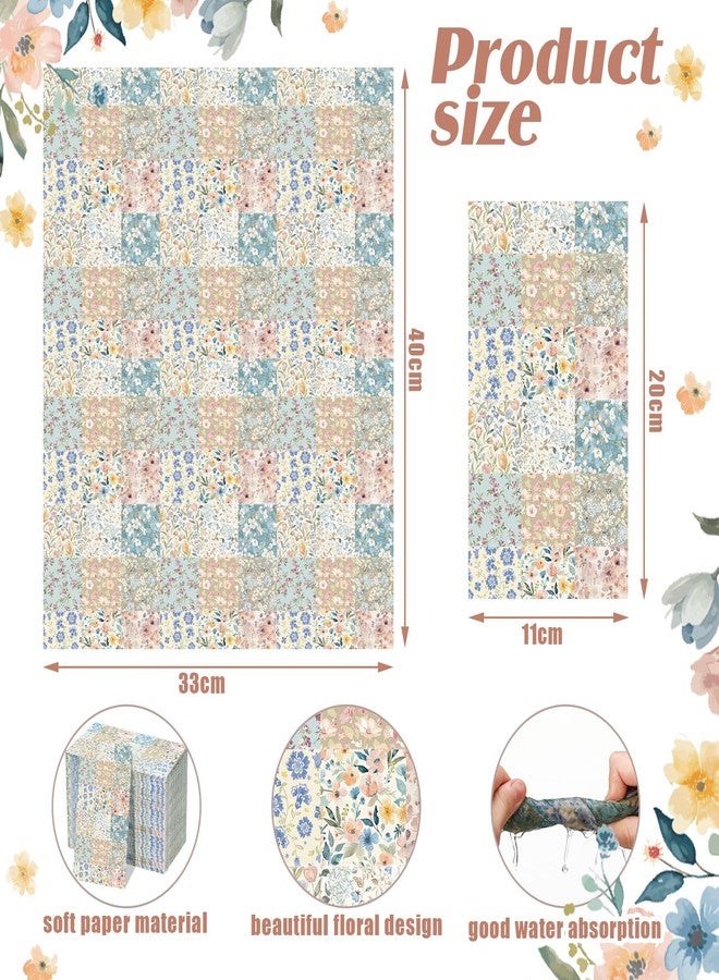 Epakh 200 Pcs Bulk Floral Decoupage Guest Towels 2 Ply Disposable Patchwork Dinner Napkins Retro Mid Century Flowers Decorative Hand Towels for Tea Party Spring Bathroom Wedding Holiday, 7.9 x 4.3" - Image 3